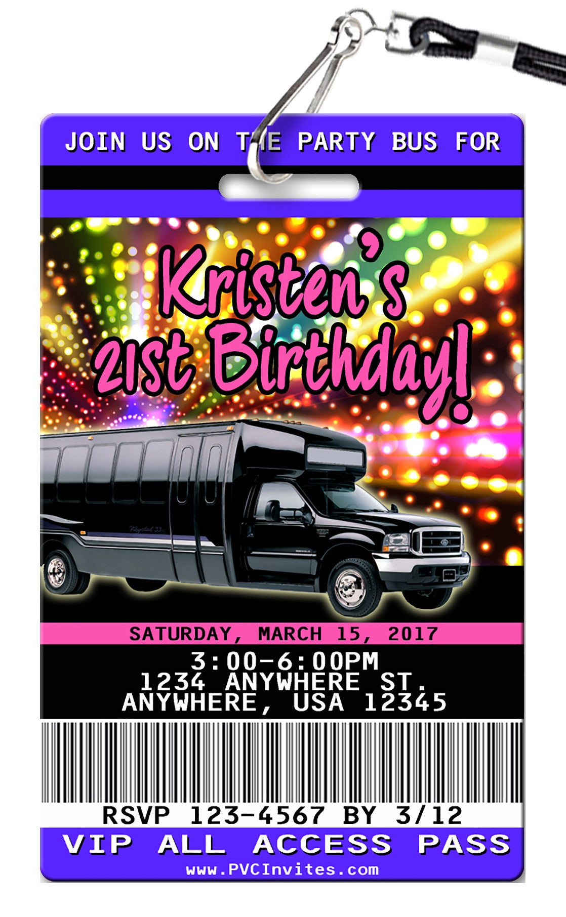 Party Bus Birthday Invitations Pvc Invites Vip Birthday Invitations