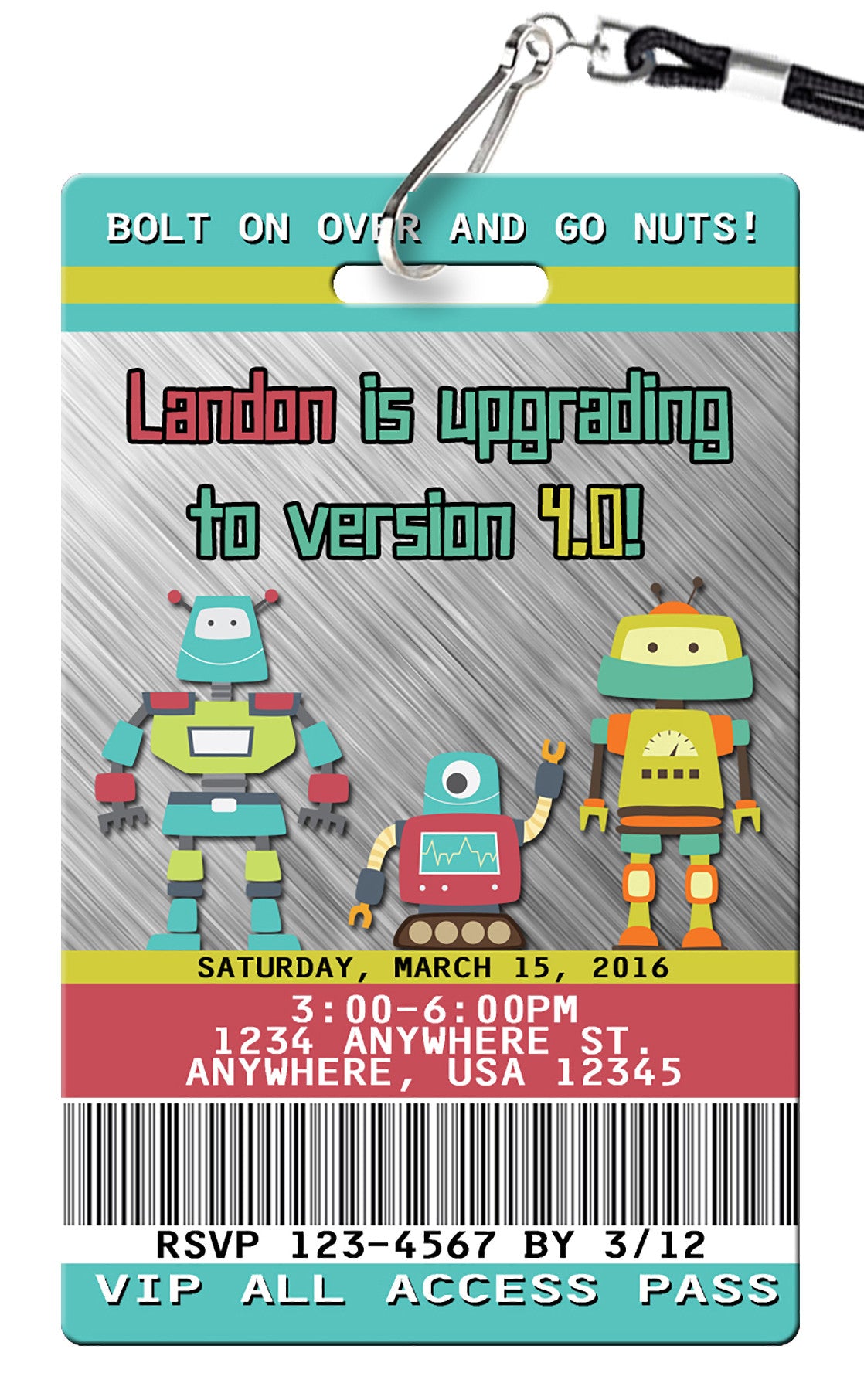 Robot Birthday Invitations - PVC Invites - VIP Birthday Invitations