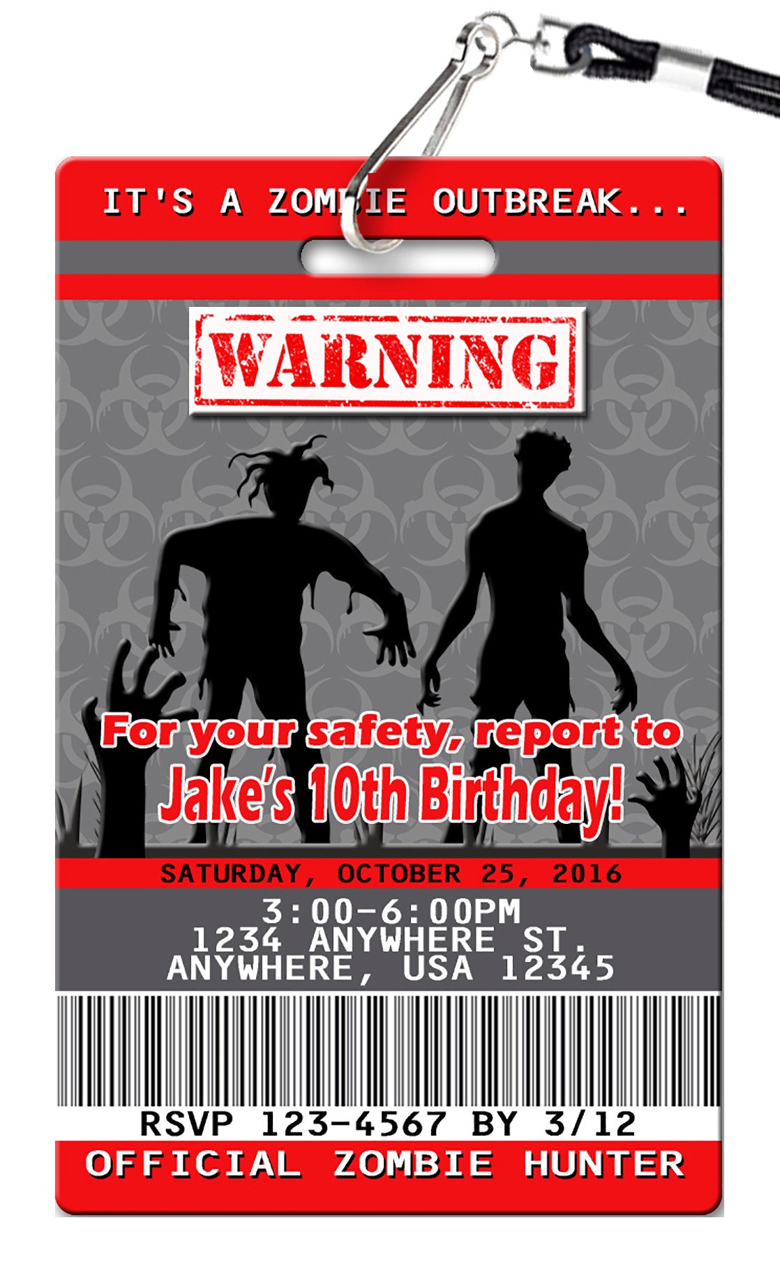 Zombie Birthday Invitations - PVC Invites - VIP Birthday Invitations