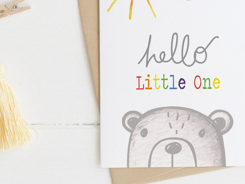 New Baby Card, New Parents Card, Baby Shower Card, Modern Card, Baby Boy, Baby Girl, Baby Card, Bear Card, Rainbow Card, Watercolour Card
