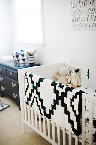 black and white crib
