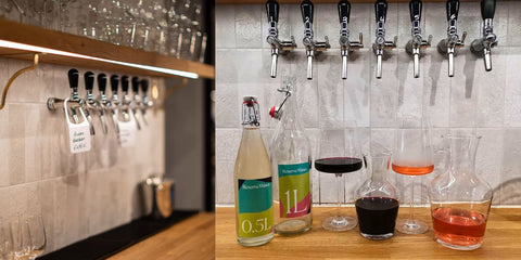 Wines on tap. Eco-friendly options for drink in or takeaway.