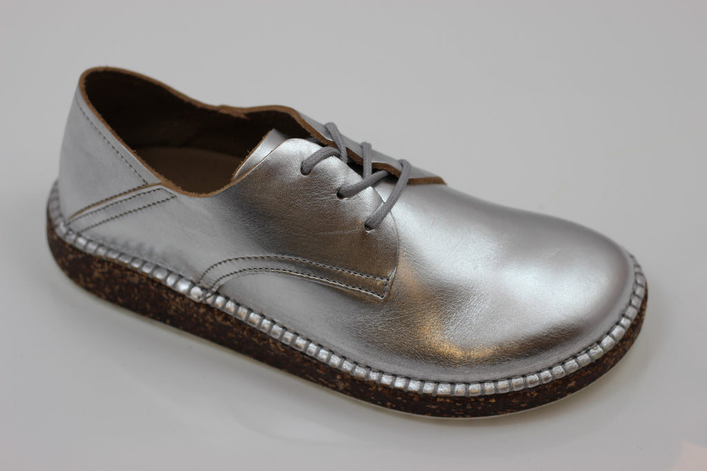 silver metallic women's oxfords