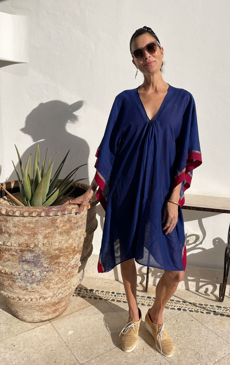 Blue Caftan with Metallic Border