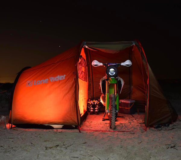 CREATE A MORE COMFY CAMPING SPACE | 9 TIPS - photo by Lone Rider MotoTent v2 customer