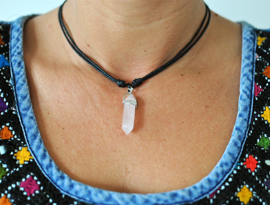 Crystals Pink Quartz Necklace - Natural Stone Pendant Necklace Pink Crystal  Women - Aliexpress