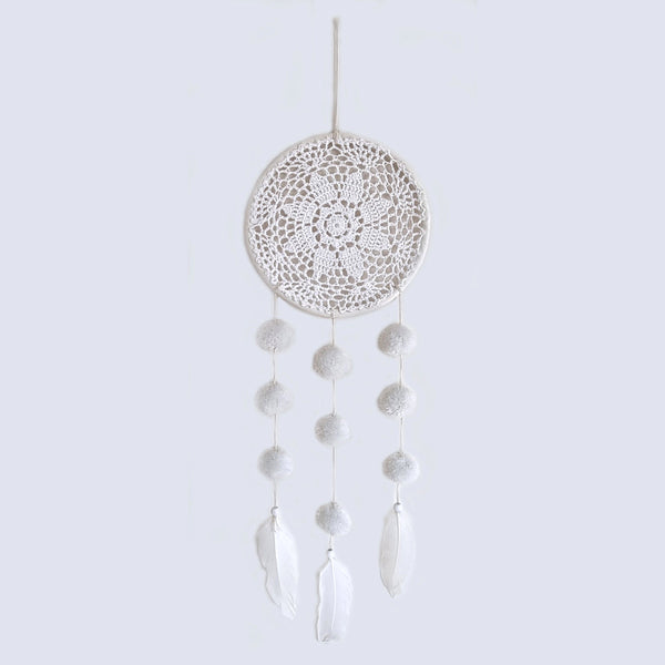 Dream Catcher – Crochet Natural Pompom 63cm L | Dream Catchers - Australia  | Earth Fairy