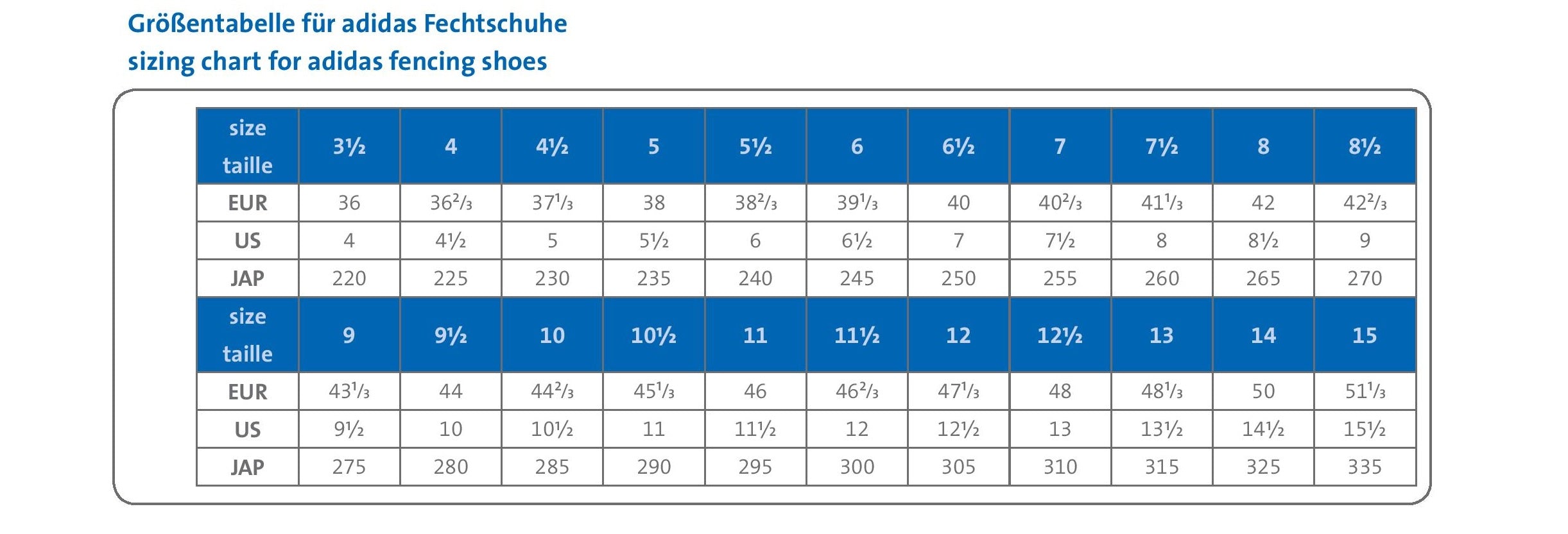 adidas shoe size chart