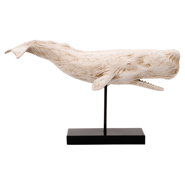 Sperm Whale With Base Ornament in White - Batela Giftware