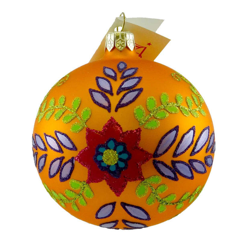 Holiday Ornament Flower Vines Ball Blown Glass Ornament Ball Mod Floral ...