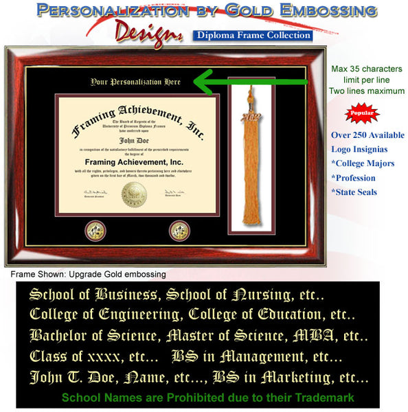 Gold Emboss Graduation Tassel Double Logo Diploma Frame