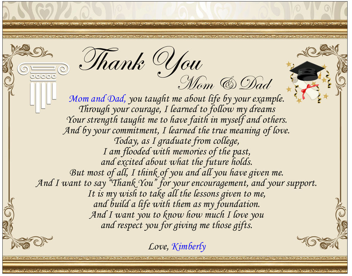 Graduation Thank You Gifts For Parents Mom Dad Spouse College Support