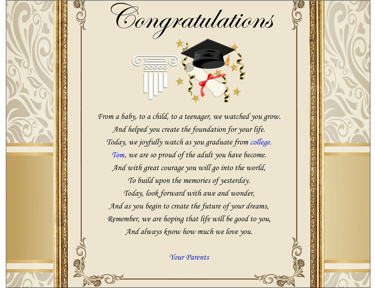 College or High School Graduation Gift for Son or Daughter Frame