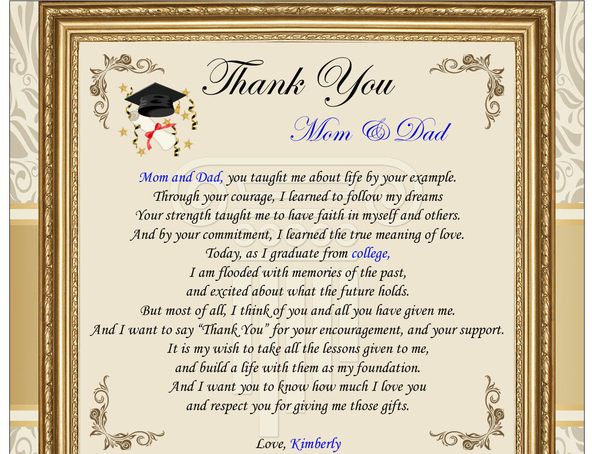 Thank your parent gift graduation Poetry Present Clock mom dad
