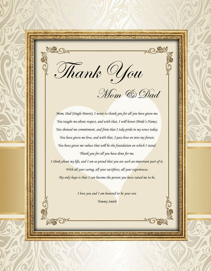 Thank You Mom Dad Parents Wedding Gift Picture Frame From Bride Groom