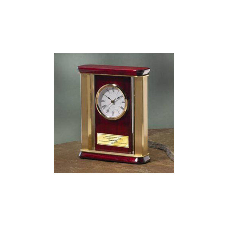 Personalized Desk Clock With Gold Brass Columns Engraving Plate Anniv