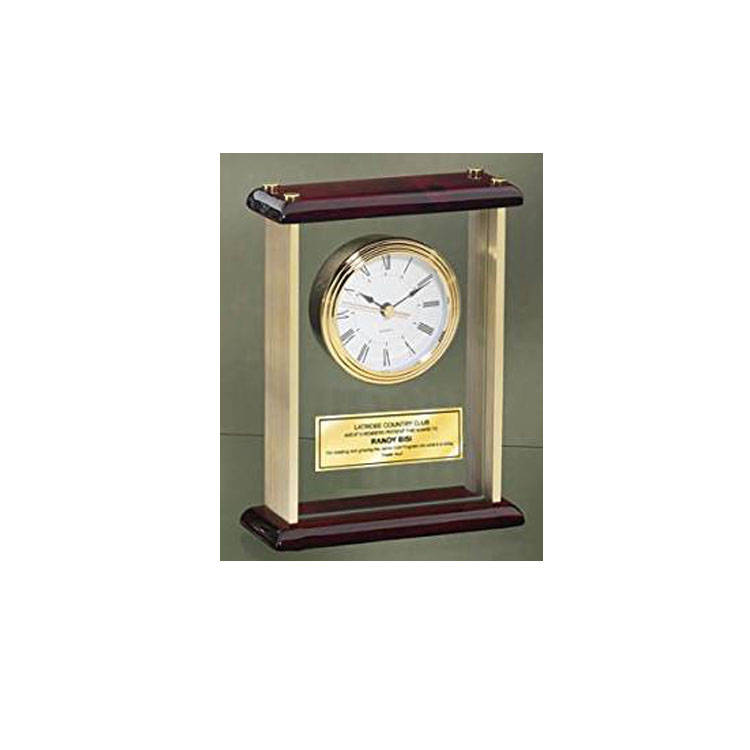 Engraved Desk Clock Personalized Enclosed In Glass Gold Brass With Gol