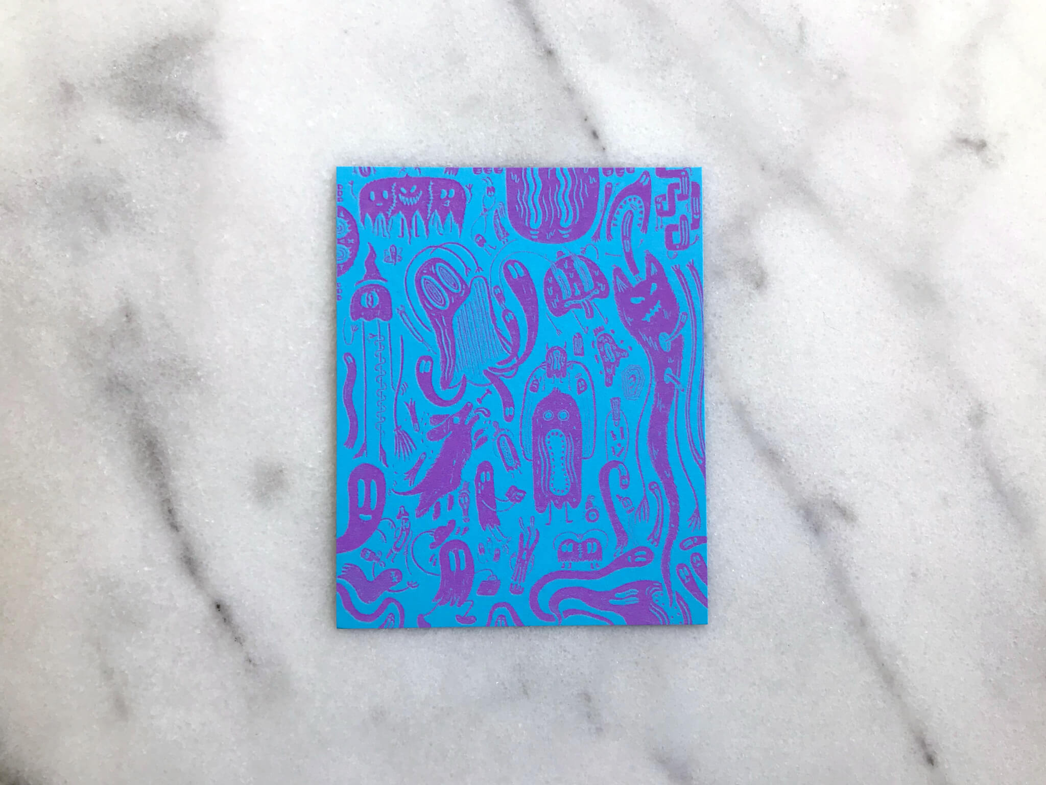 Mostly Ghostly Mini Risograph Print   Neon Blue & Shocking Pink