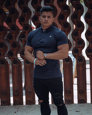 polo shirt jeans fitness bodybuilder in formal clothes