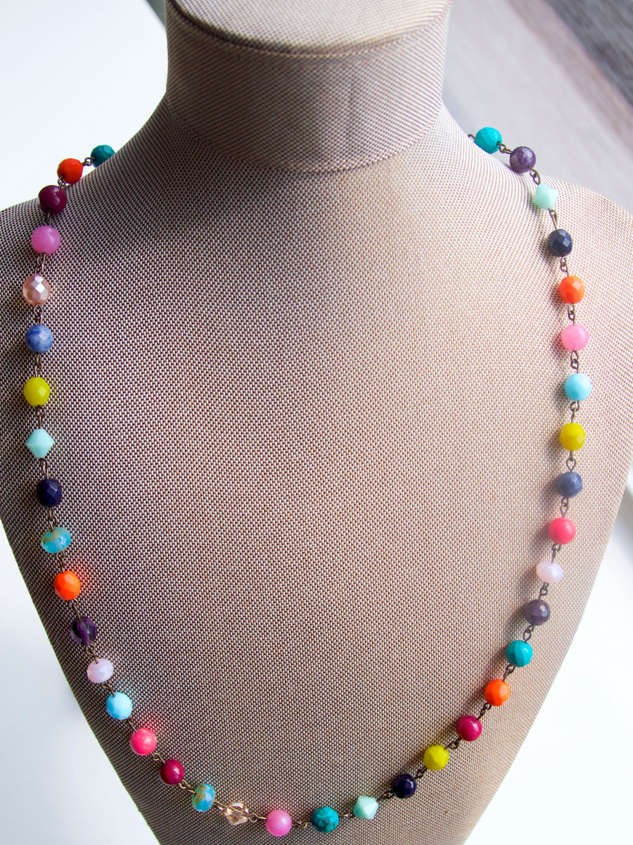 Colorful Czech Glass Bead Chain Necklace in brights + pastels. – The ...