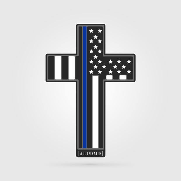 Thin Blue Line LEO Cross Decal – All In Faith