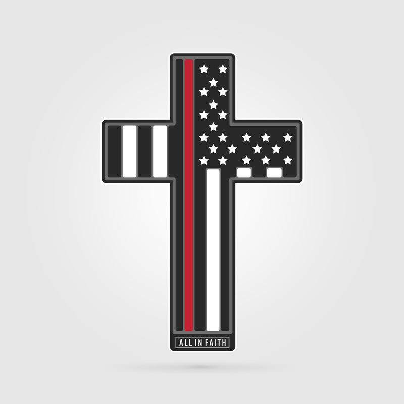 Thin Red Line Firefighter Cross Decal – All In Faith