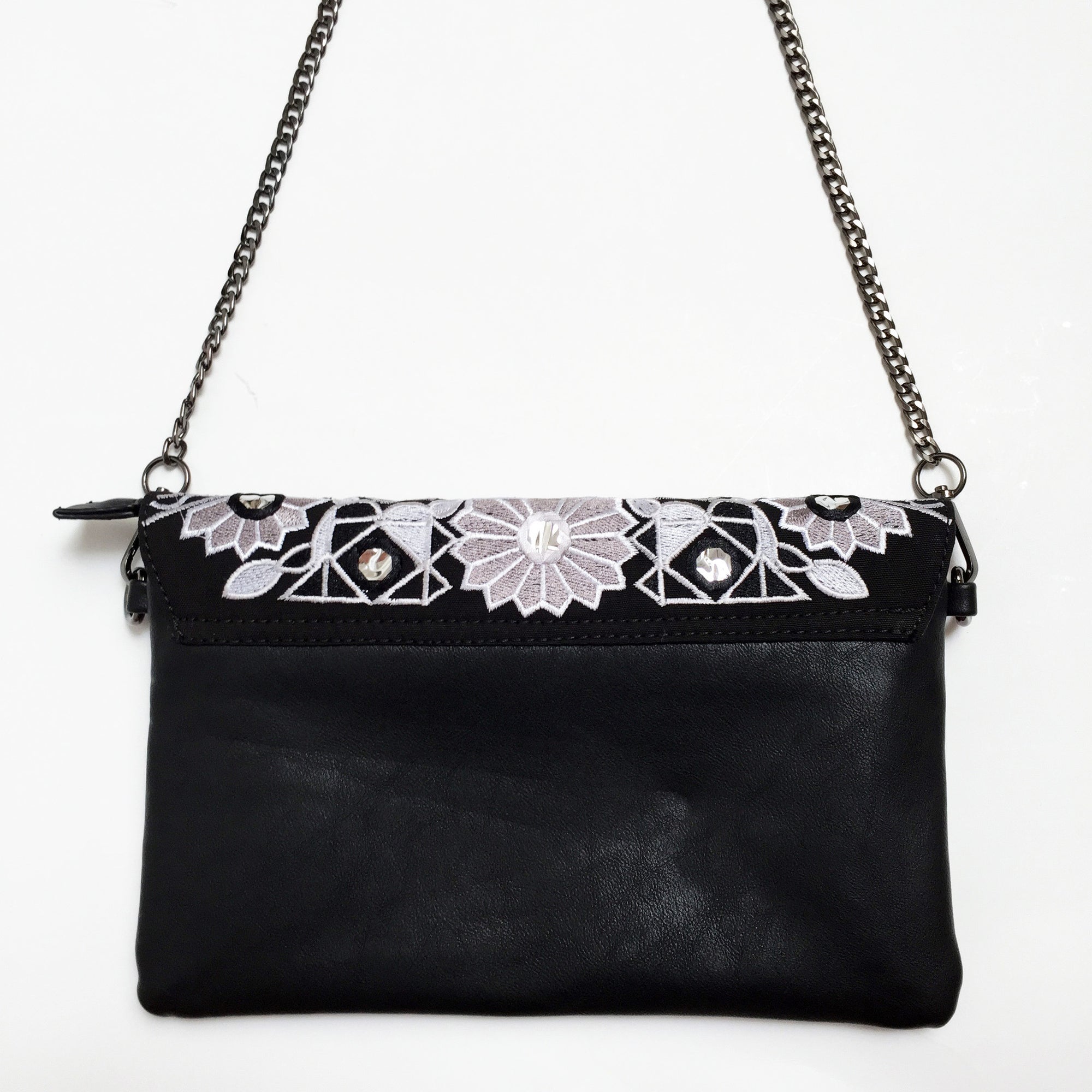 Embroidered Crossbody Clutch Bag in Metallic Black - mahalocases