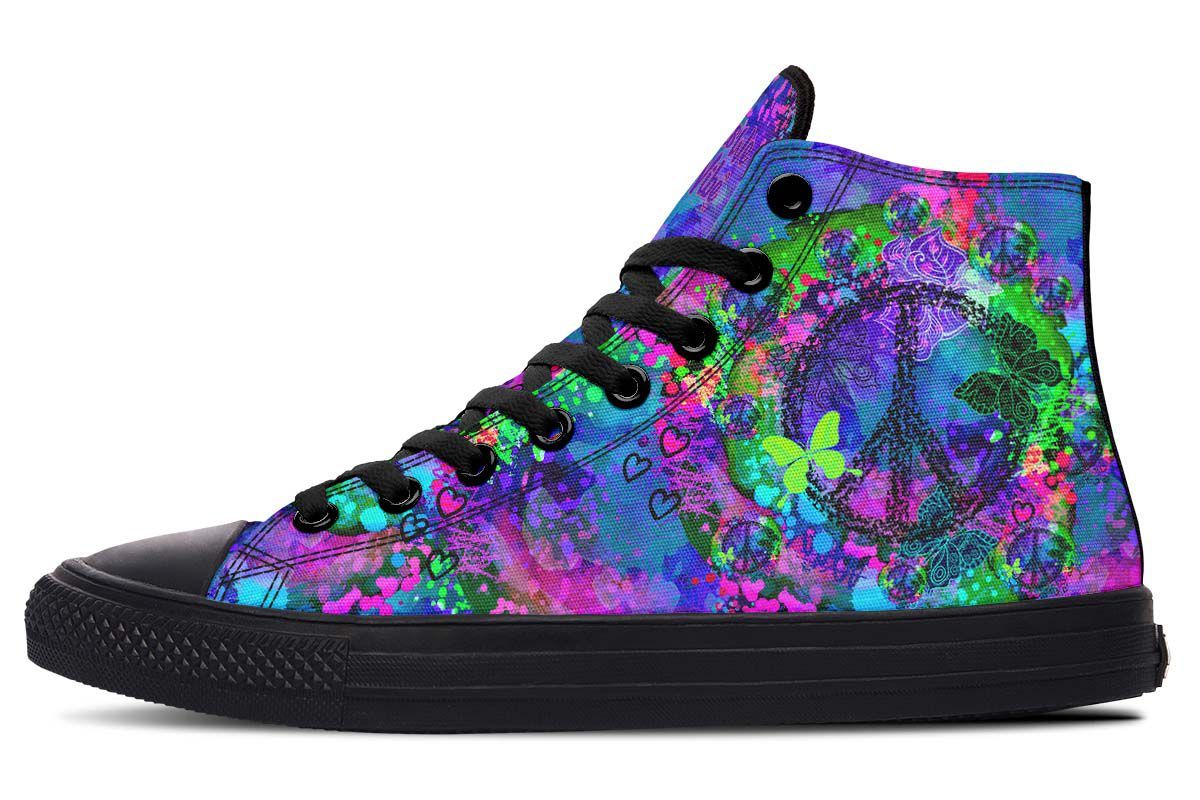 Canvas Peace and Love Shoes | High Top Hippie Style Shoes - Yes We Vibe
