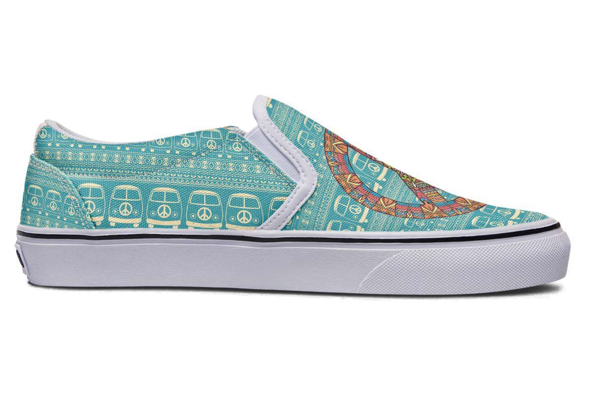 Hippie Peace Sign Shoes | Teal Slip On Shoes | YesWeVibe