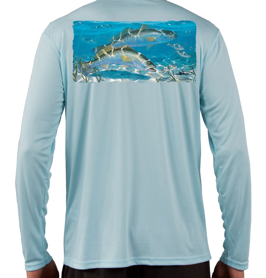 Skiff Life Flounder Fluke Fishing Shirts Men's Quick Dry Lightweight UPF  50+ Long Sleeve Shirts Rash Guard Moisture Wicking