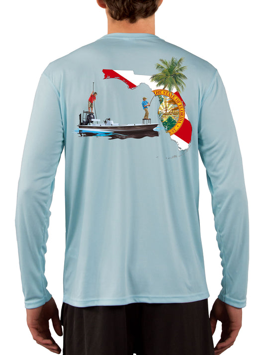 Skiff Life [New Artwork] Florida Flag Center Console Boat Fishing Shirt  Small/Ice Blue