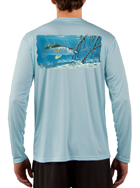 [New Artwork] Fishing Shirts for Men Snook Fish in Mangroves with Snook Scale Sleeve by Award Winning Artist Randy McGovern Ice Blue / 2XL