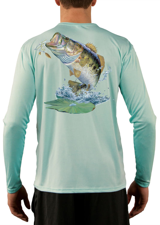 Large Mouth Bass Men's Fishing Shirts - Long Sleeve, Moisture Wicking, Non-fade Print, 50+ UPF Fabric UV Protection Seagrass / 4XL