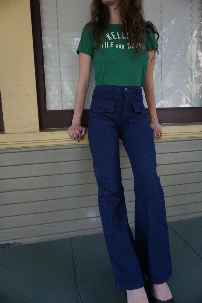 high waisted flared jeans 70s