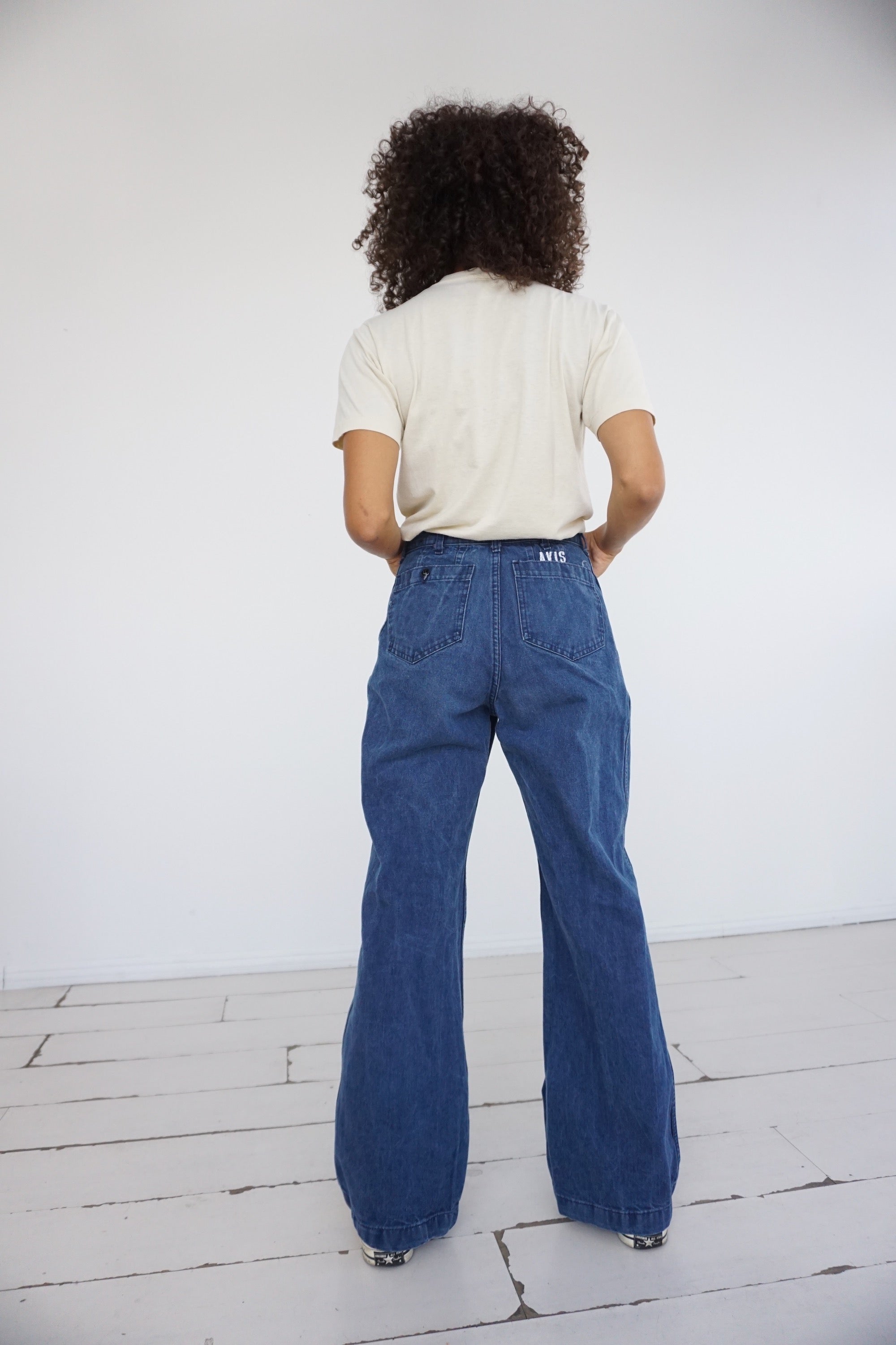 70s High Waisted Sailor Jeans, Sz. 27 x 30.5