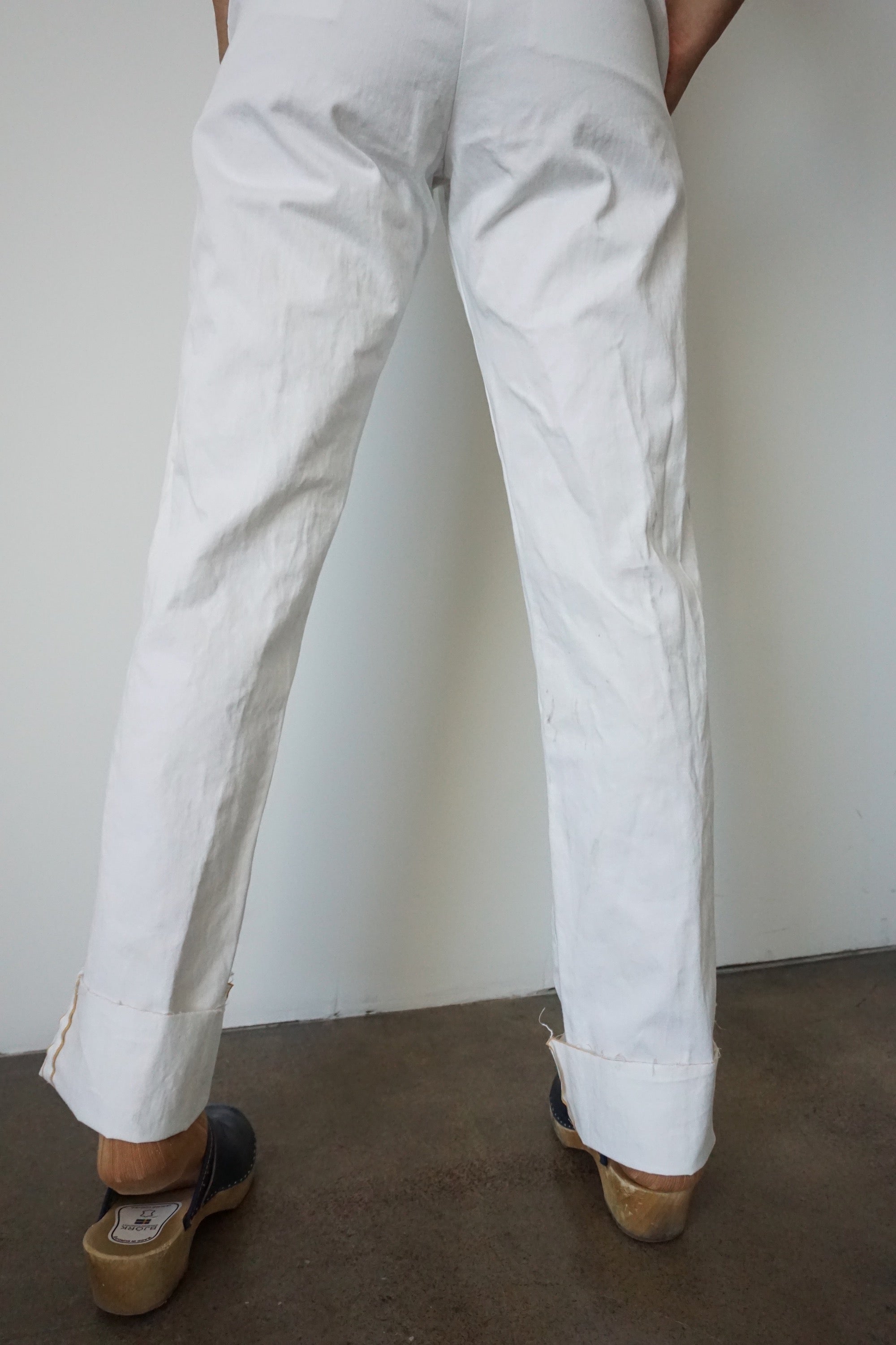 60s White Cotton Work Pants, Sz. 27 x 34