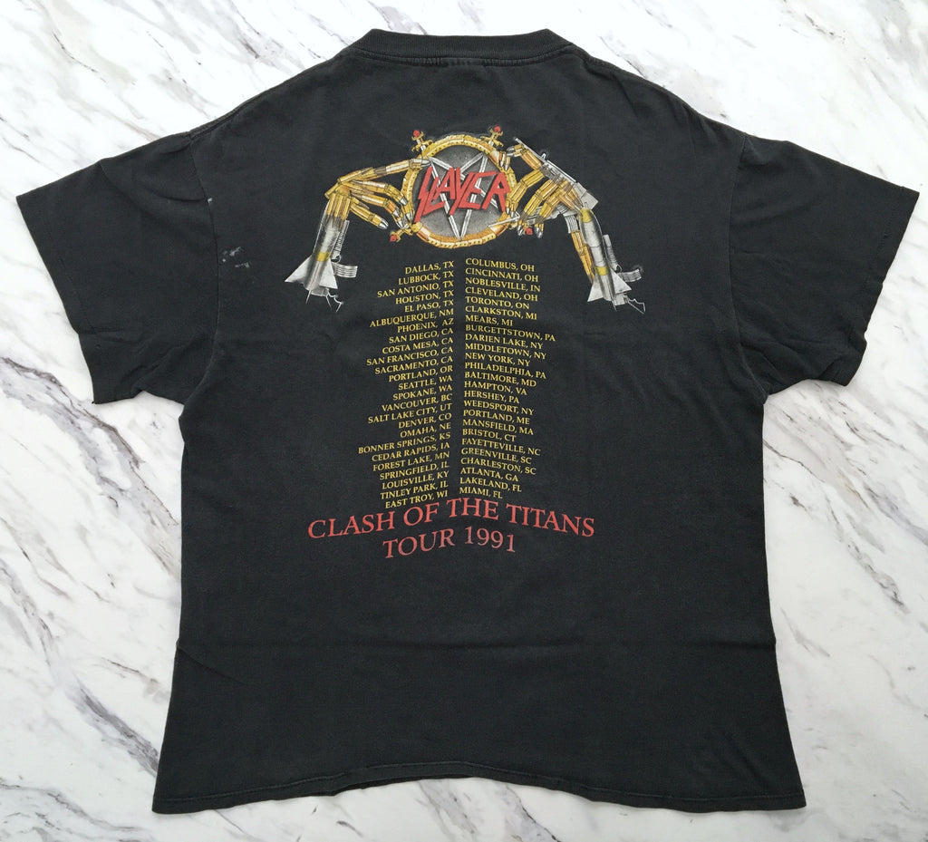 Slayer 1991 'War Ensemble / Clash of The Titans Tour' L/XL *Heavy Fade ...