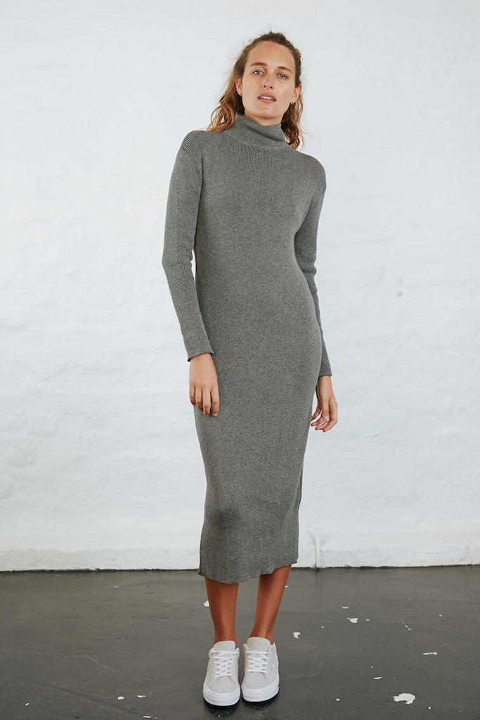 long grey knit dress