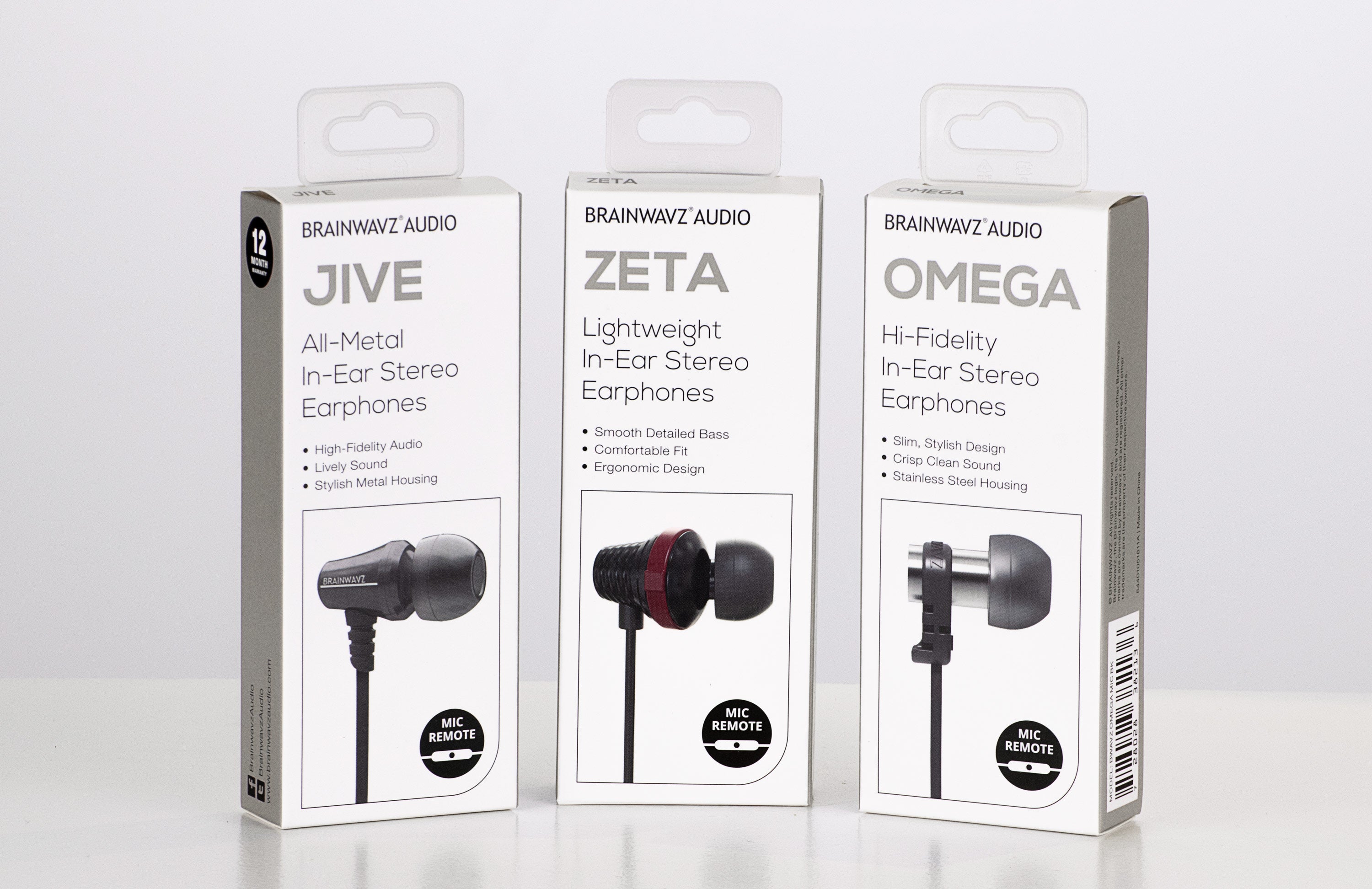 Image showing updated packaging for Brainwavz Jive, Zeta and Omega