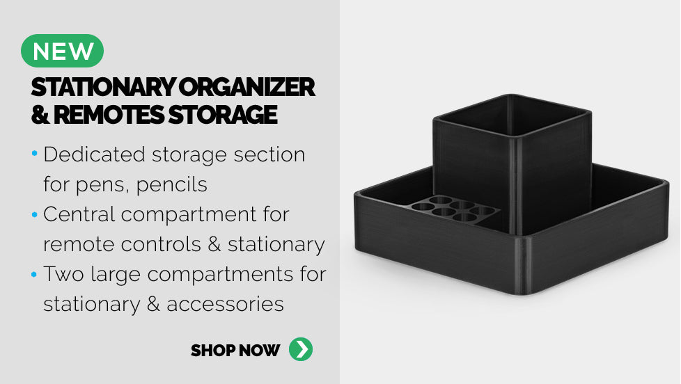 Panel 1: All new stationary and remote control desktop organizer