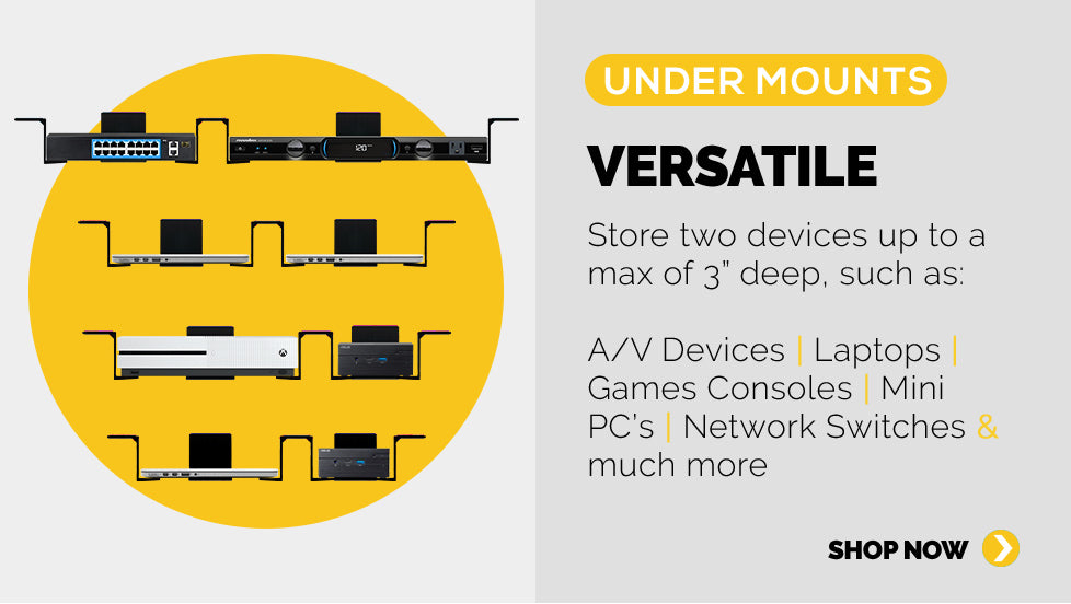 Panel 2: Versatile, can store items upto 3" tall