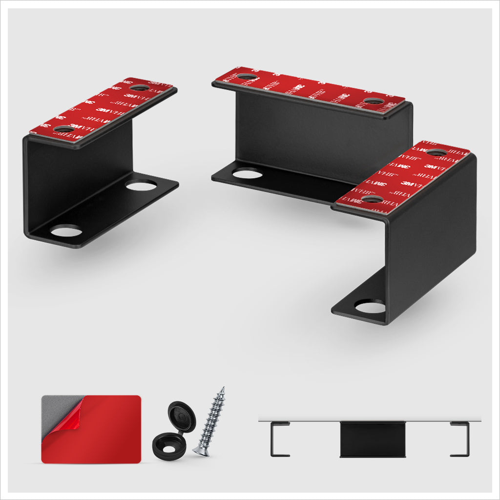 Under desk hangers can be installed with screw or VHB