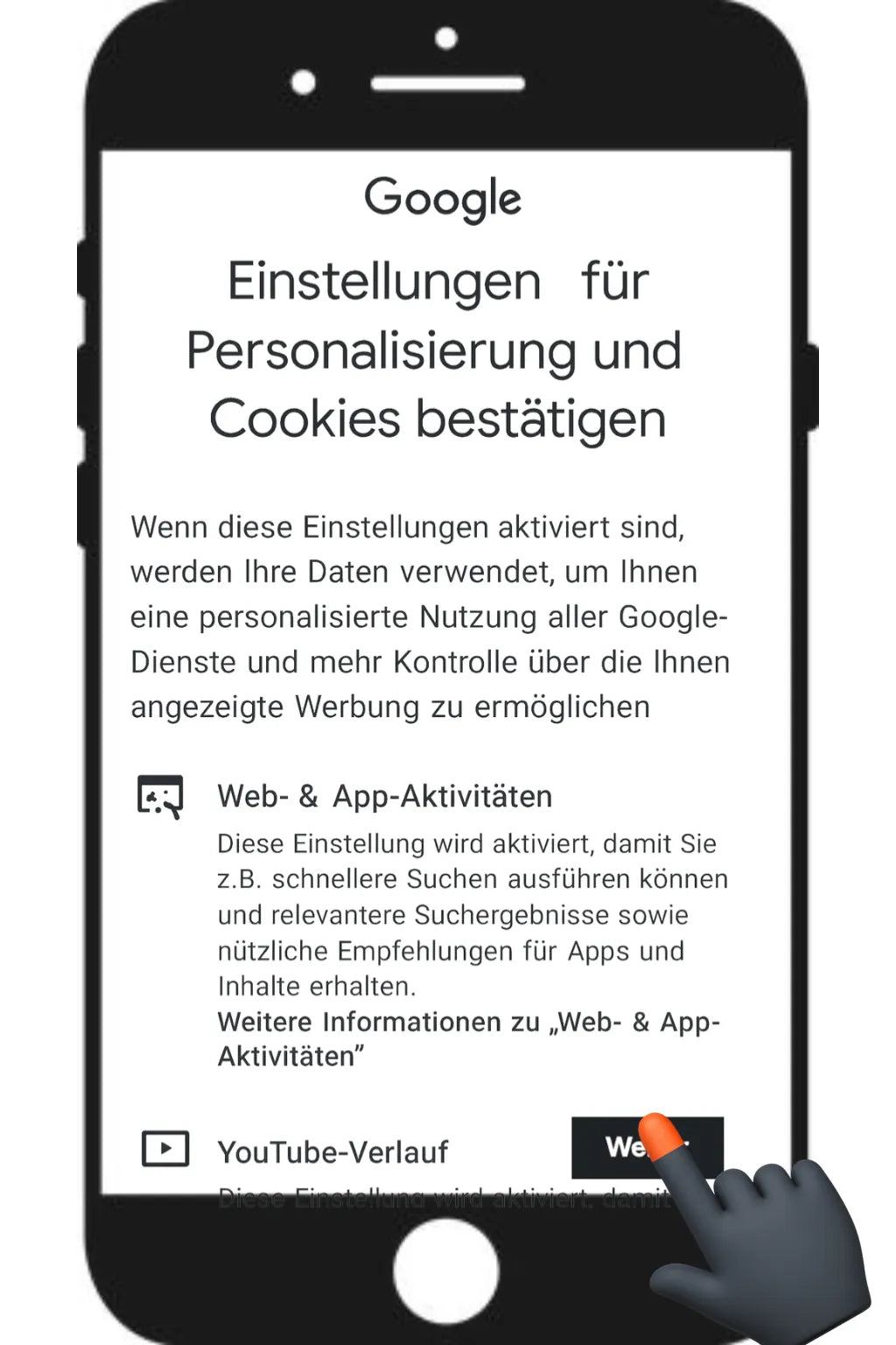 Übersicht der Personalisierungseinstellungen und Cookies bestätigen