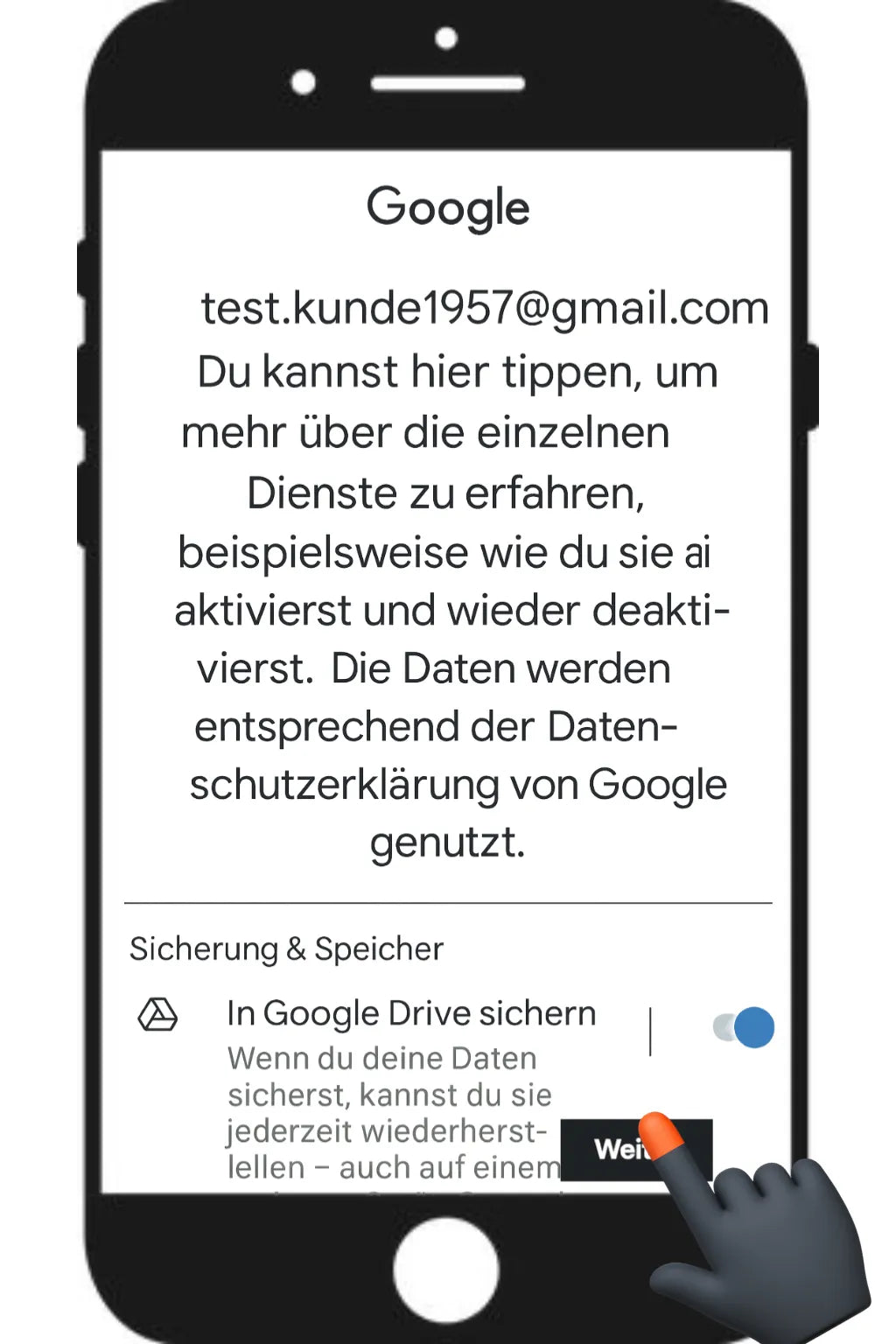 Einstellung für die automatische Sicherung in Google Drive