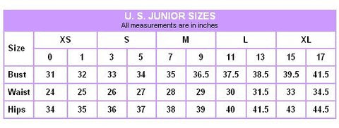 Junior Size Chart Tops