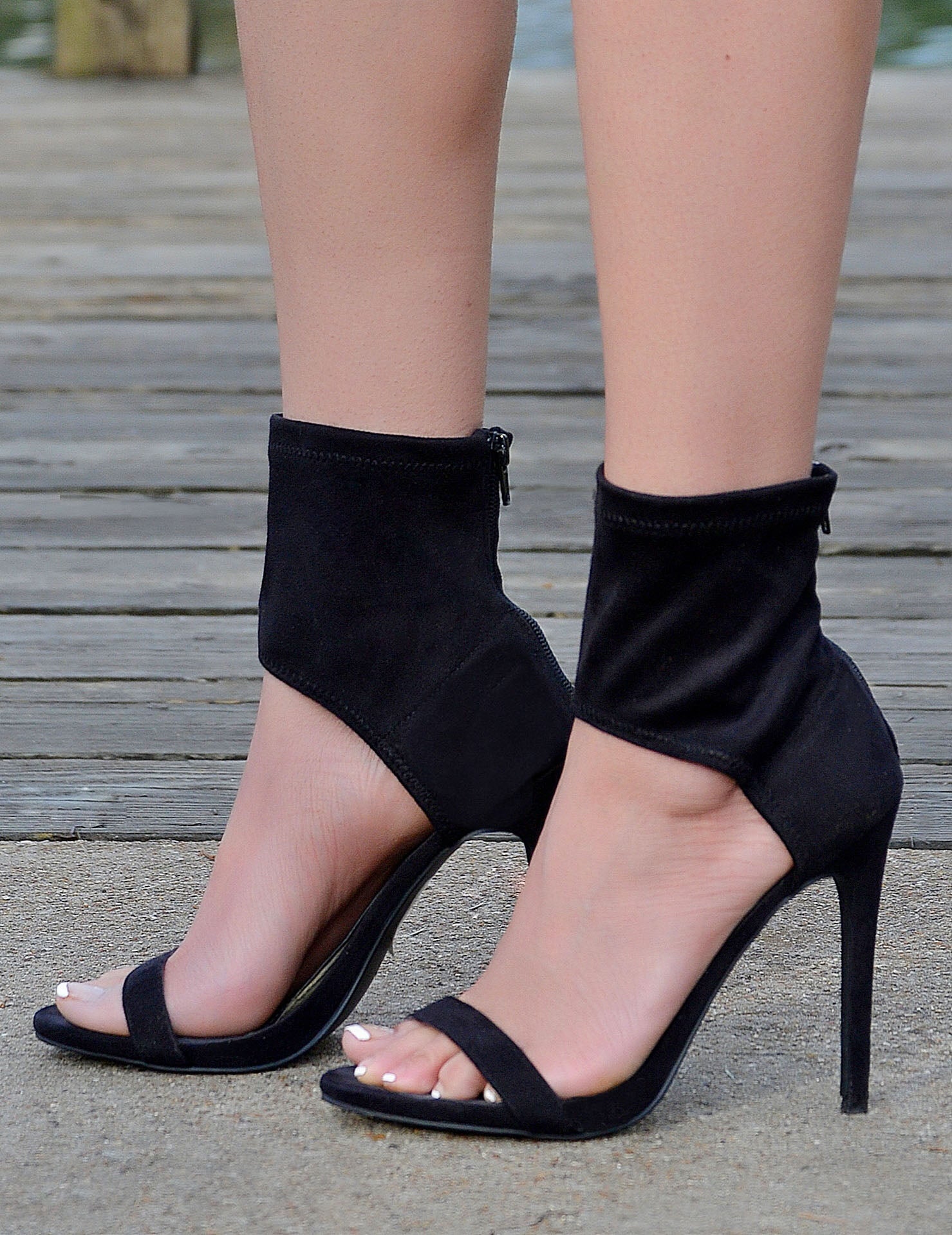wrap black heels