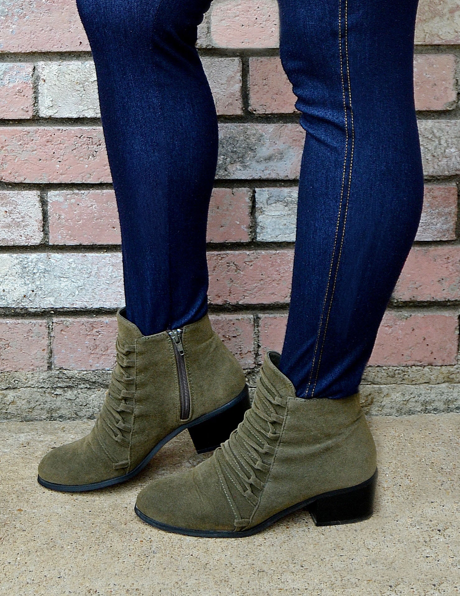 Olive Green Suede Lace-Up Ankle Booties