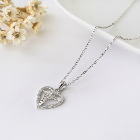 Sterling Silver Heart Caduceus Necklace – Owl J
