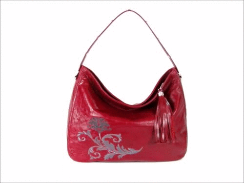 Embroidered Red Leather Slouchy Hobo - BeautifulBagsEtc