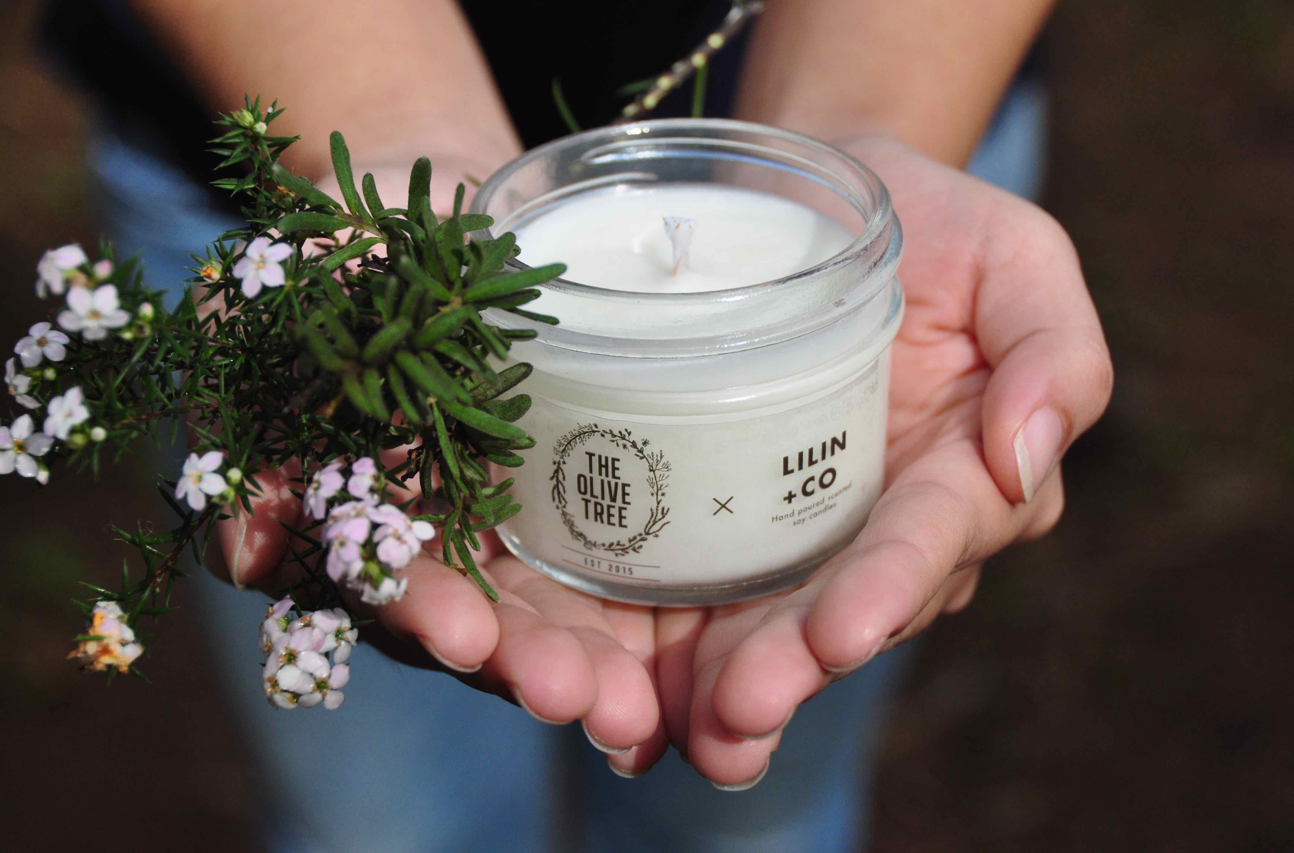 The Olive Tree x Lilin + Co Ylang Ylang Geranium Essential Oil Scented Premium Soy Wax Candle